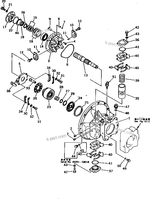Komatsu parts book diagram for PC200-5 S/N 45001-UP: HYDRAULIC PUMP (2/13) (PUMP SUB ASS'Y ? FRONT)