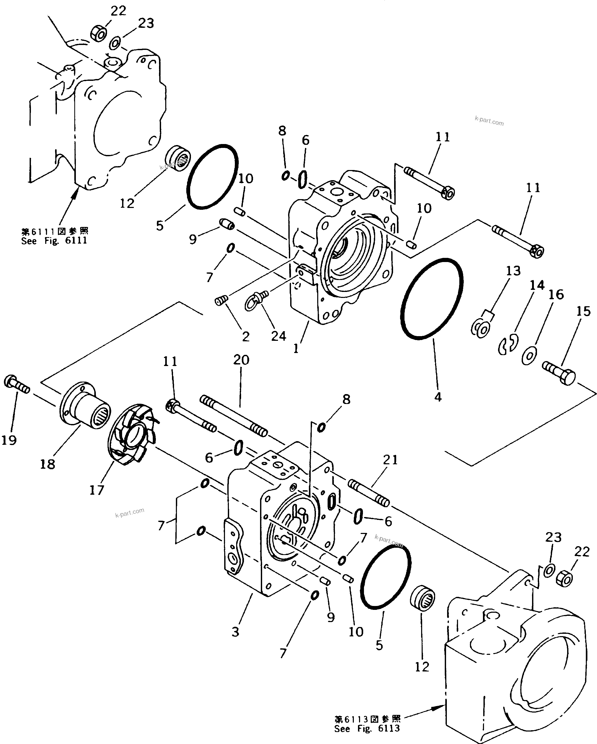 Komatsu parts book diagram for PC200-5 S/N 45001-UP: HYDRAULIC PUMP (3/13) (PUMP SUB ASS'Y ? CENTER)