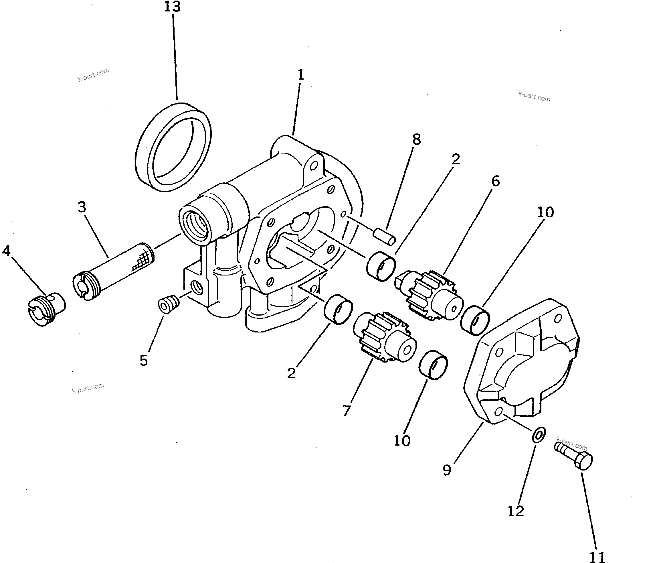 Komatsu parts book diagram for PC200-5 S/N 45001-UP: HYDRAULIC PUMP (12/13) (GEAR PUMP)