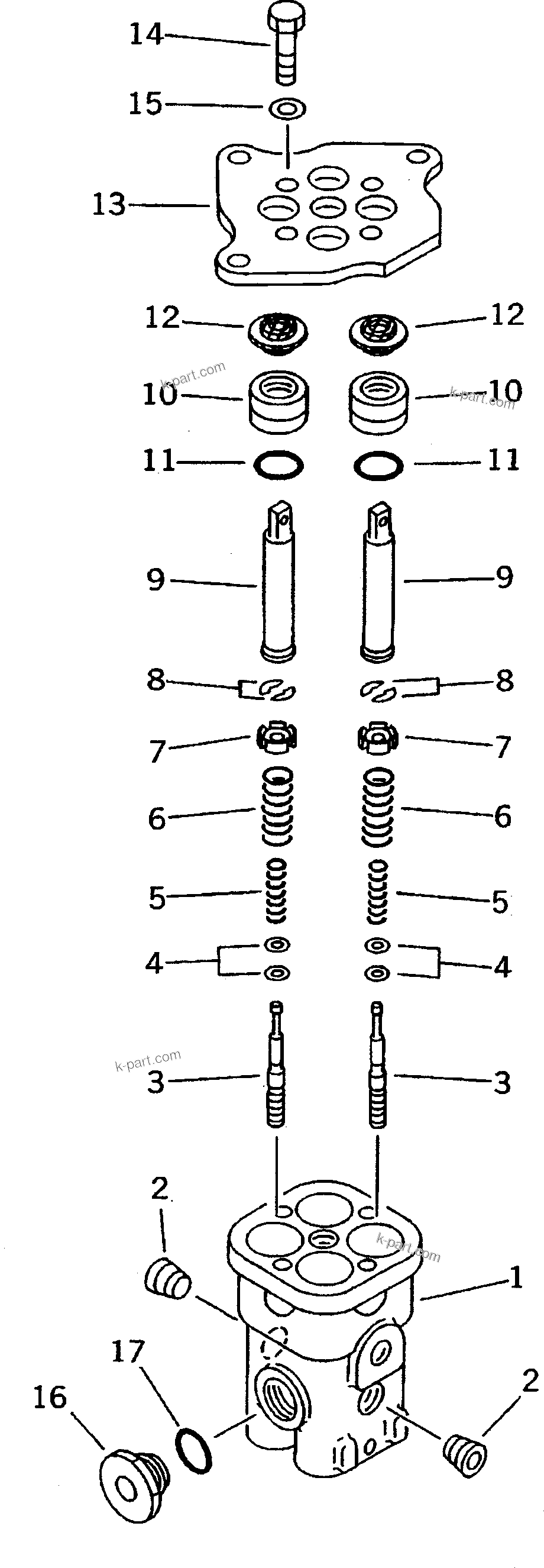 Komatsu parts book diagram for PC200-5 S/N 45001-UP: P.P.C. VALVE (FOR TRAVEL) (FOR WRIST CONTROL)