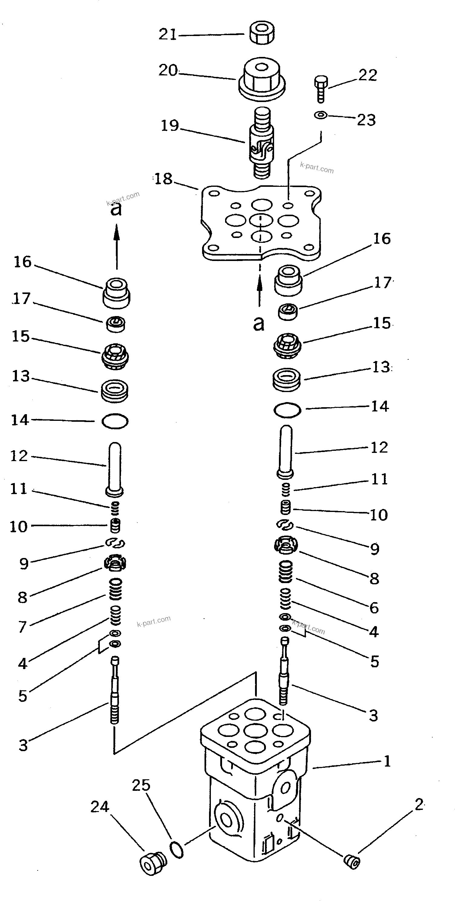 Komatsu parts book diagram for PC200-5 S/N 45001-UP: P.P.C. VALVE (FOR WORK EQUIPMENT) (FOR WRIST CONTROL) (#45001-57468 ?57493-58018)