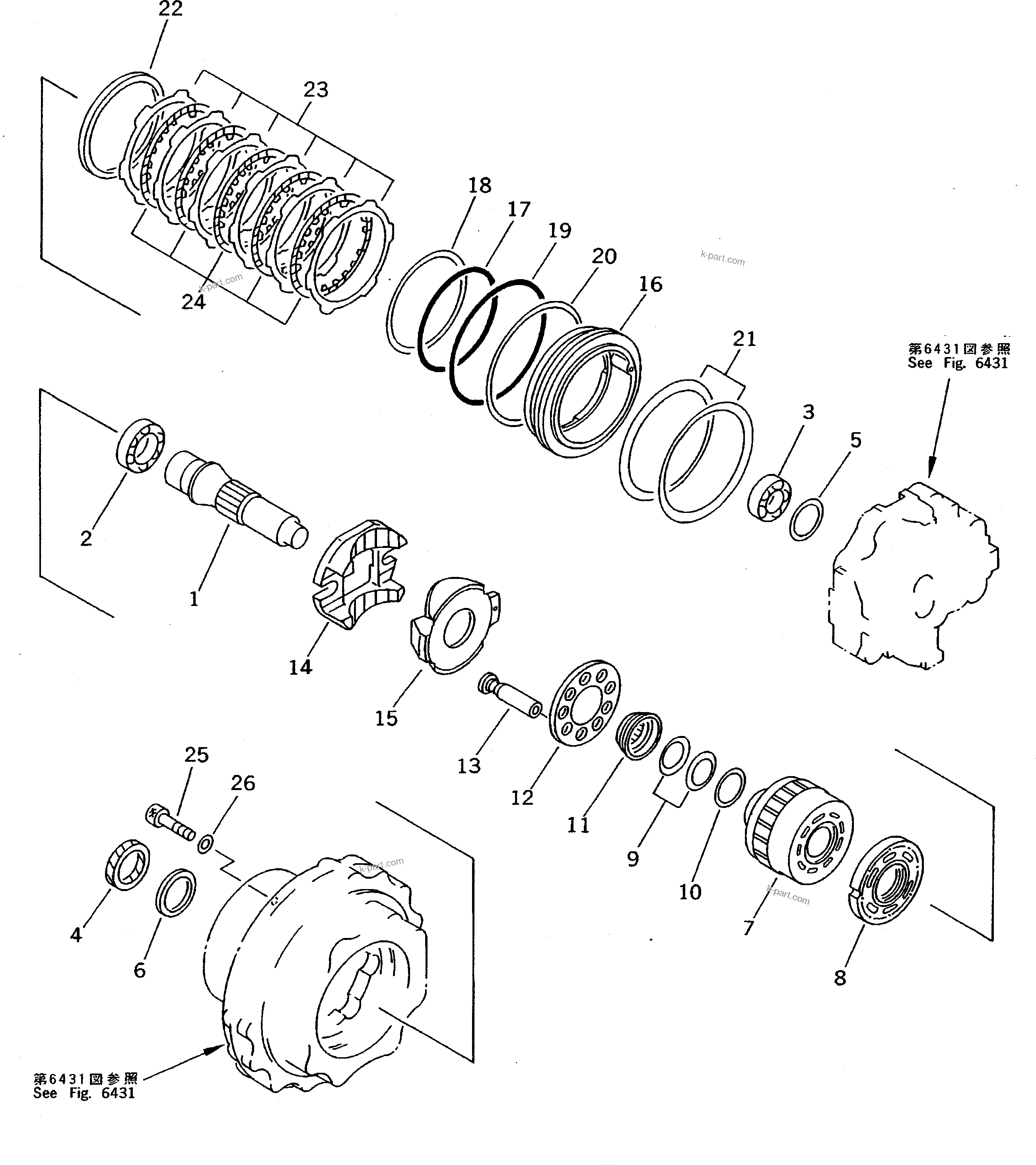 Komatsu parts book diagram for PC200-5 S/N 45001-UP: TRAVEL MOTOR (2/3)