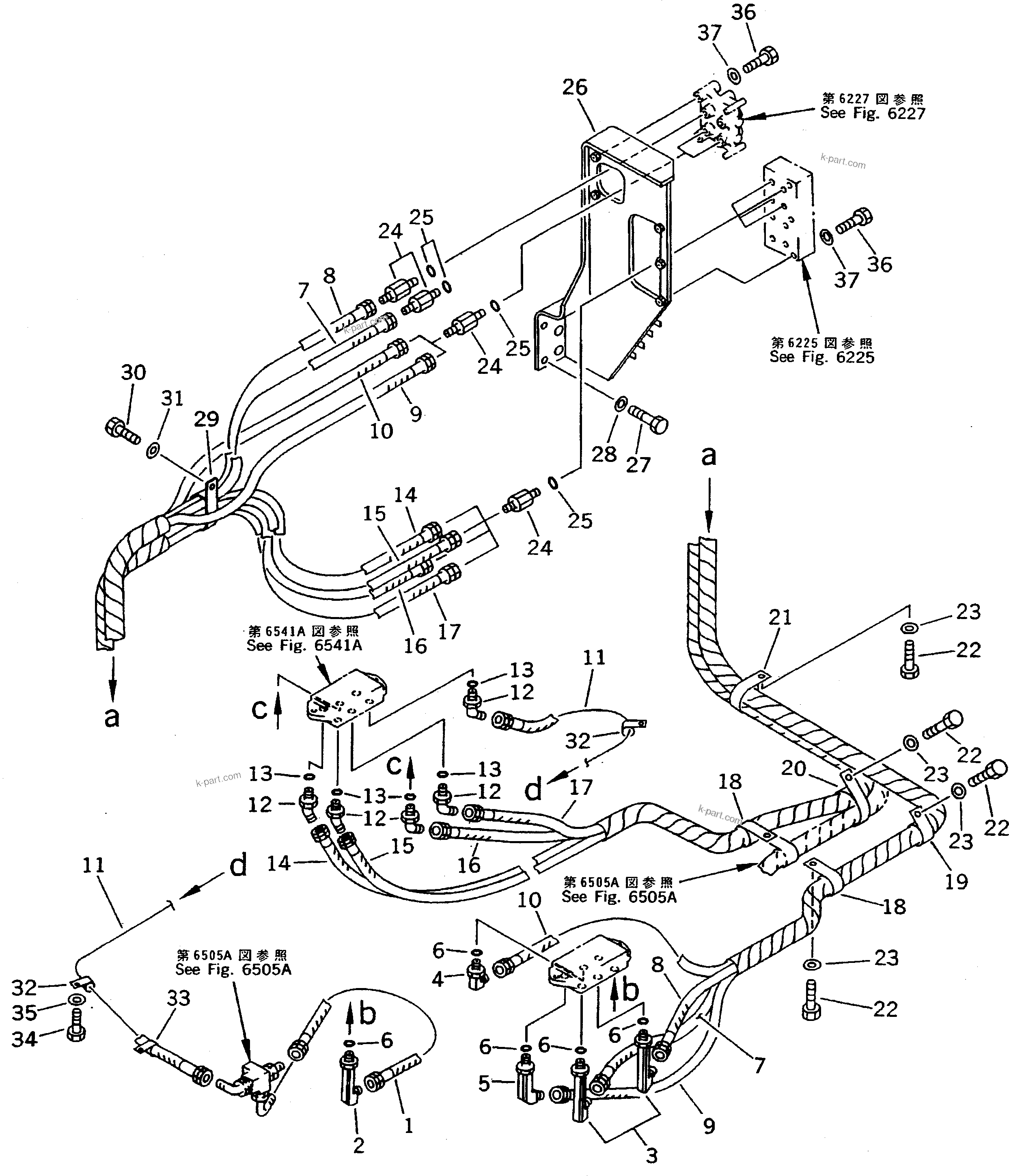 Komatsu parts book diagram for PC200-5 S/N 45001-UP: PPC V. PIPING (BLOCK TO SHUTTLE V.) (WRIST CONTROL) (W/O LINE FILTER) (#57469-57492 ?58019-)