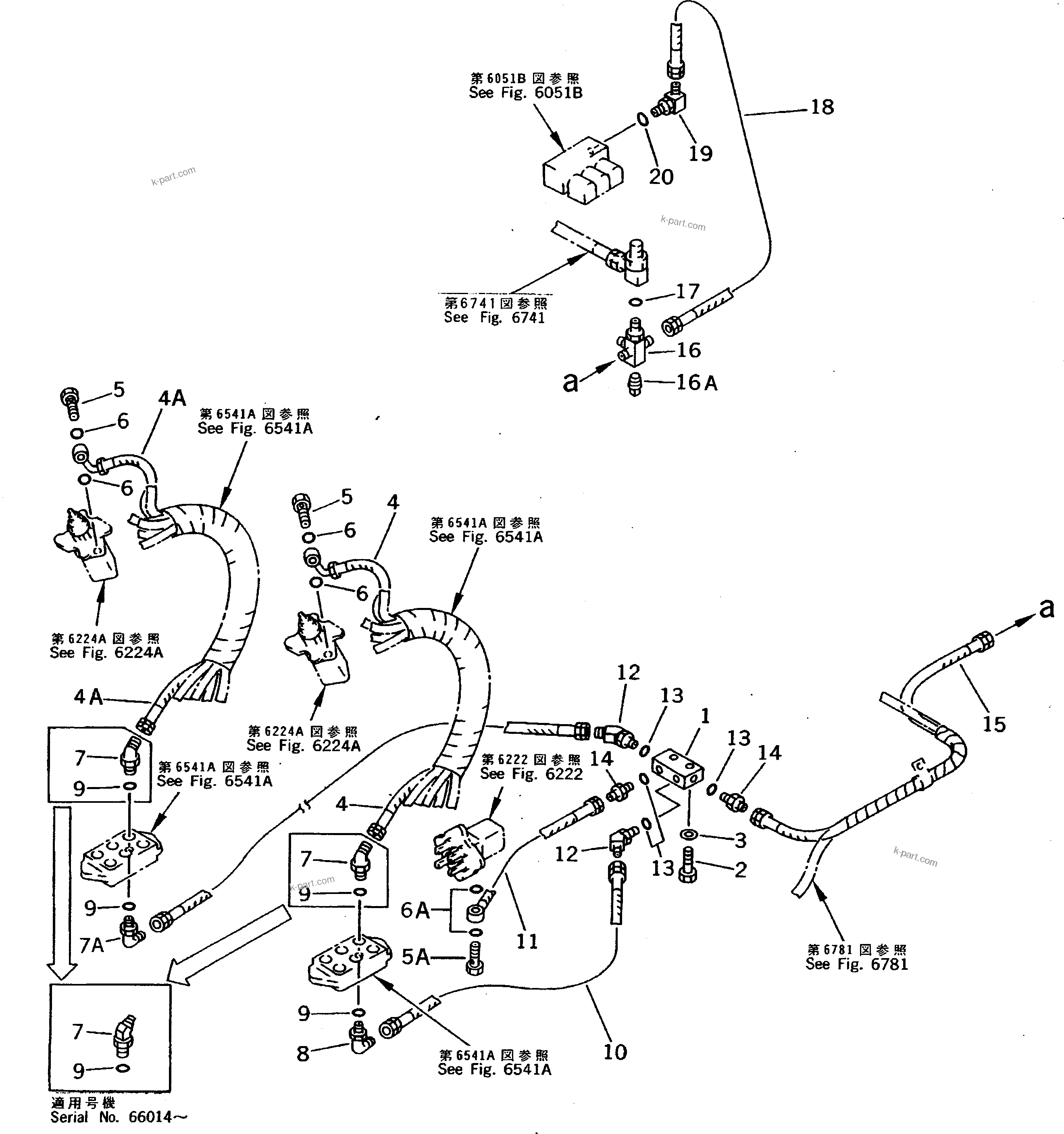 Komatsu parts book diagram for PC200-5 S/N 45001-UP: P.P.C. VALVE RETURN PIPING (FOR WRIST CONTROL) (#57469-57492 ?58019-)