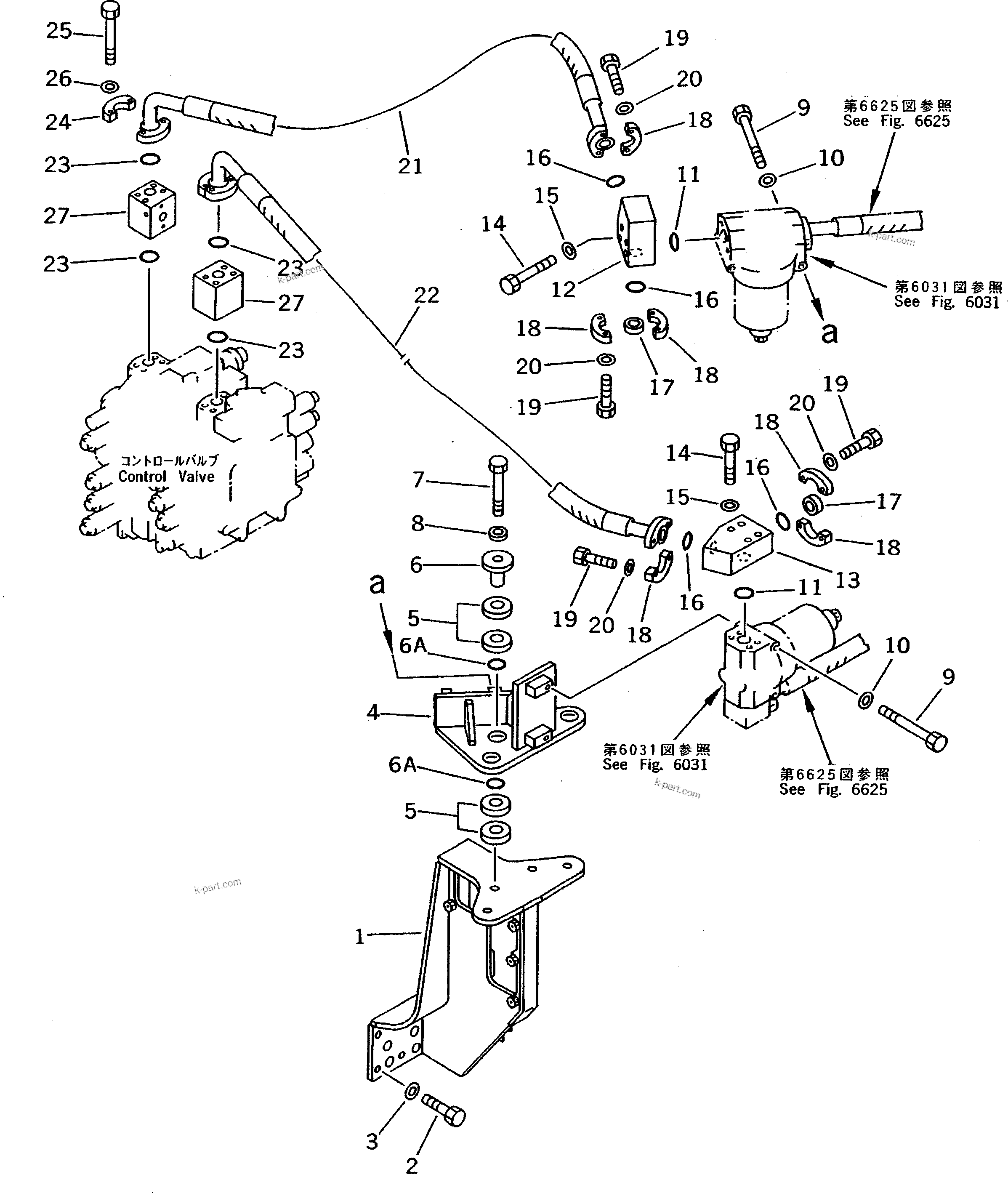 Komatsu parts book diagram for PC200-5 S/N 45001-UP: PUMP TO CONTROL VALVE PIPING (2/2) (WITH LINE FILTER)
