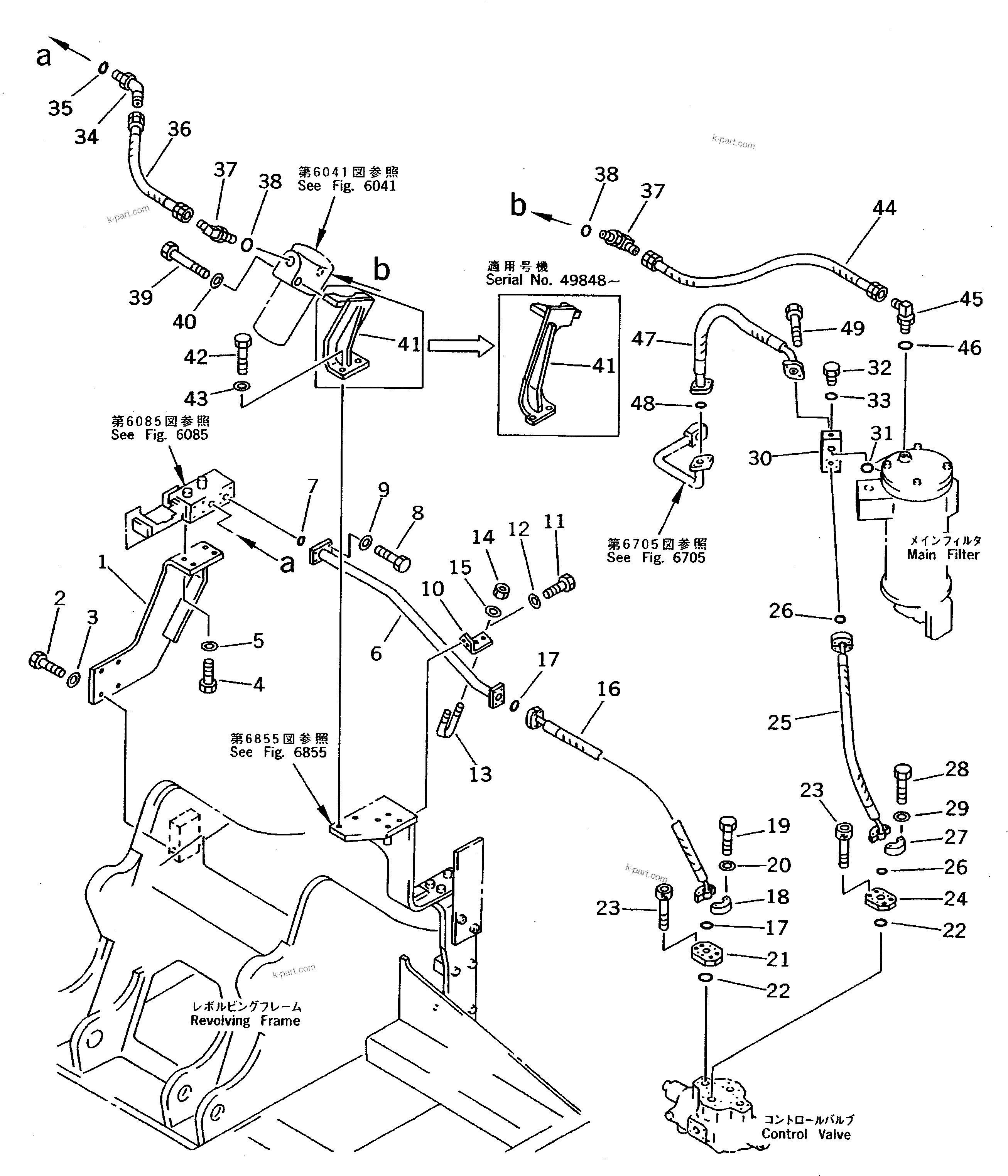 Komatsu parts book diagram for PC200-5 S/N 45001-UP: ADDITIONAL PIPING (RETURN) (CHASSIS SIDE) (FOR 2 VALVES) (#45001-57468 ?57493-58018)