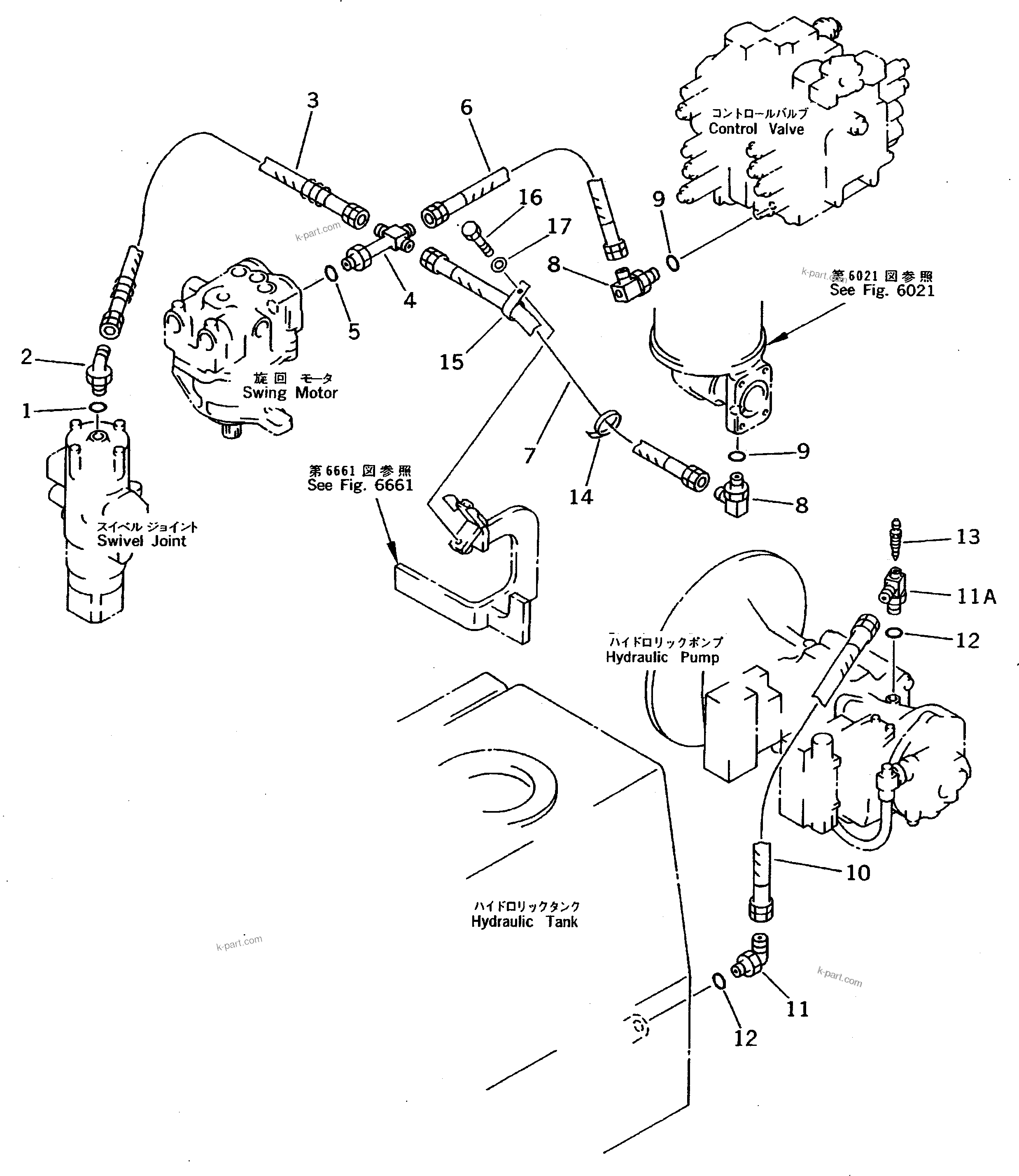 Komatsu parts book diagram for PC200-5 S/N 45001-UP: DRAIN PIPING (#57469-57492 ?58019-)