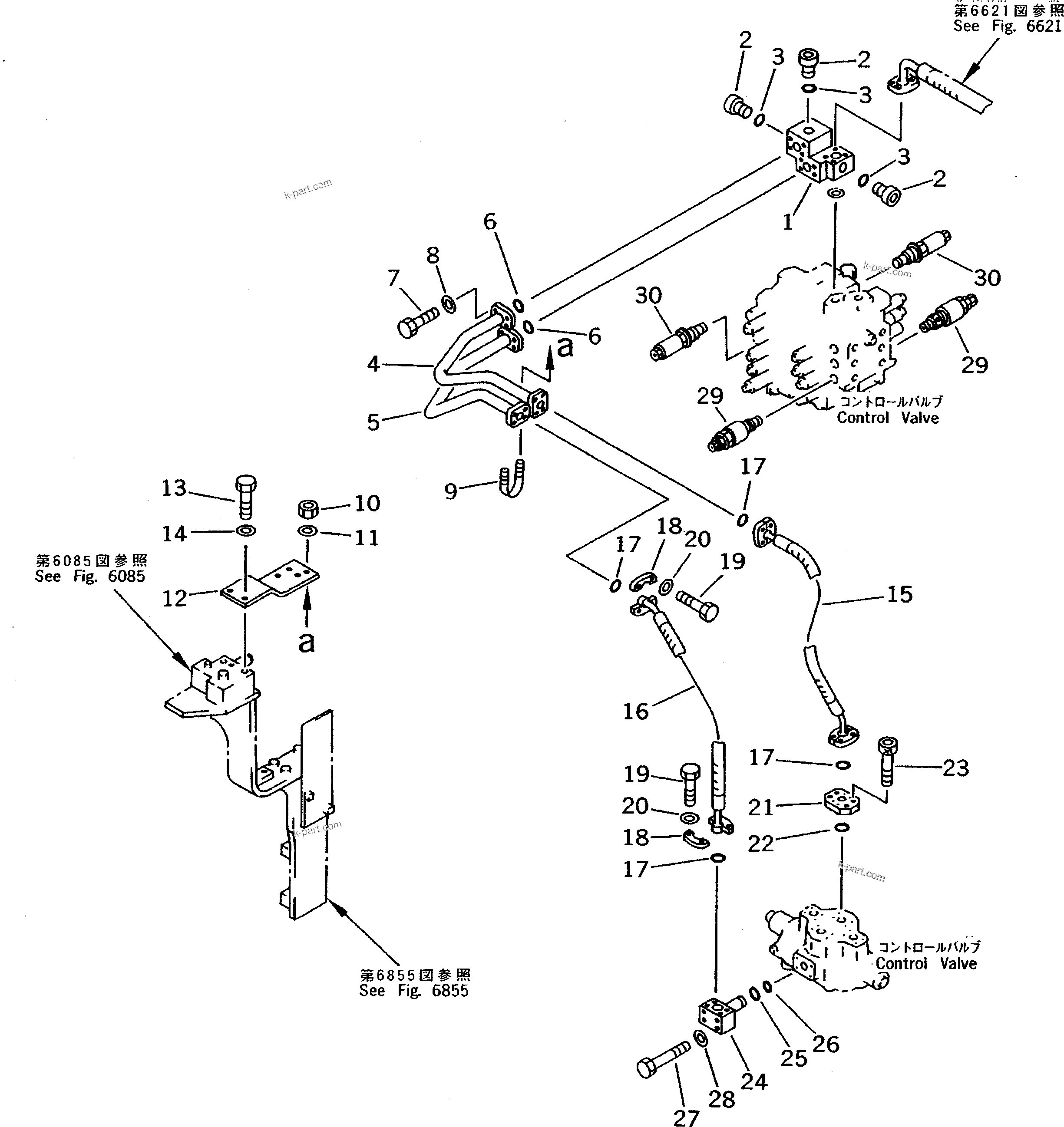 Komatsu parts book diagram for PC200-5 S/N 45001-UP: ADD. PIPING (CHASSIS SIDE) (CONTROL VALVE TO ADD. VALVE) (FOR 2 VALVES) (#45001-57468 ?57493-58018)