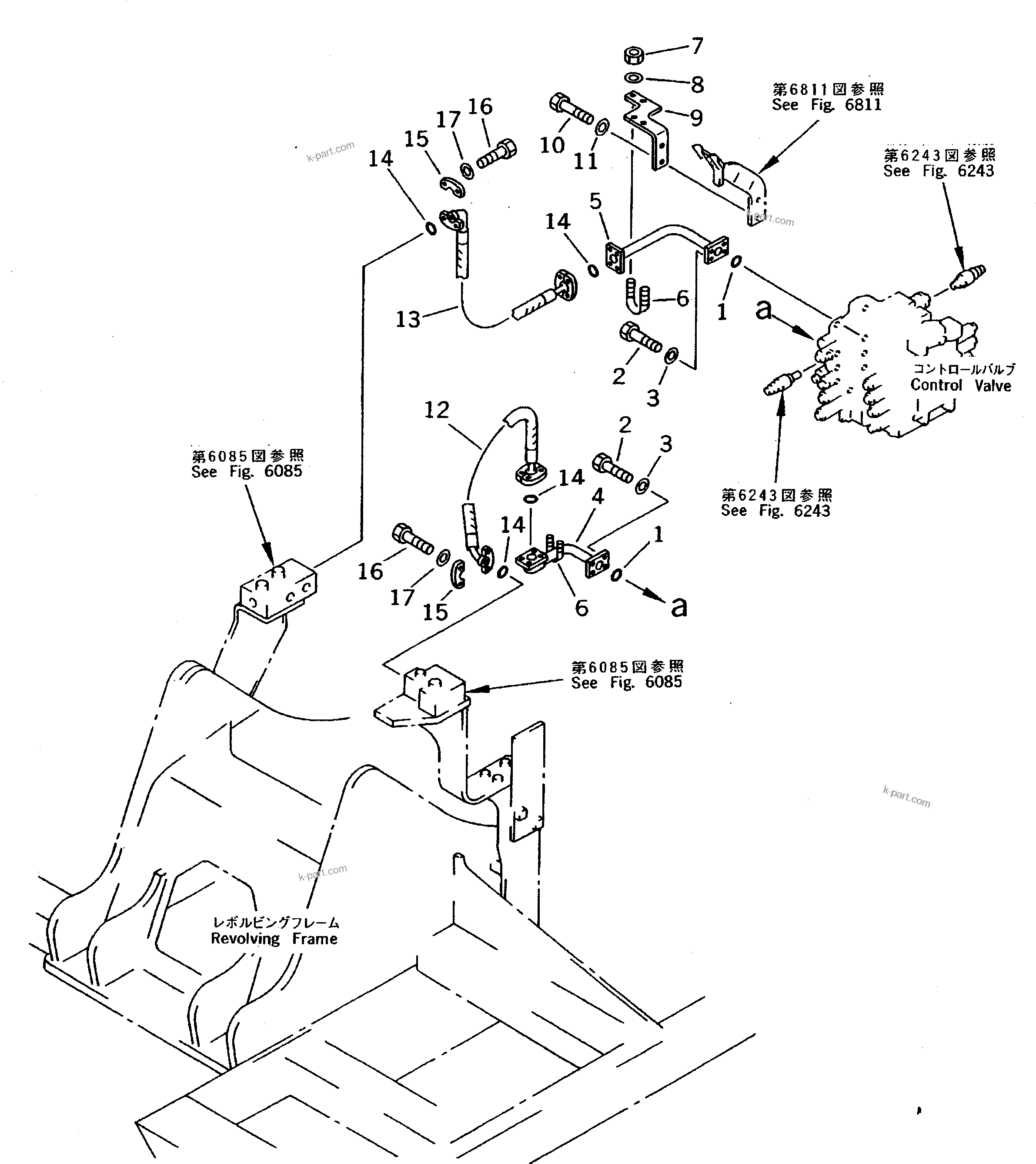 Komatsu parts book diagram for PC200-5 S/N 45001-UP: ADD. PIPING (CHASSIS SIDE) (CONTROL VALVE TO CROSS V.) (FOR 1 PUMP) (#45001-57468 ?57493-58018)