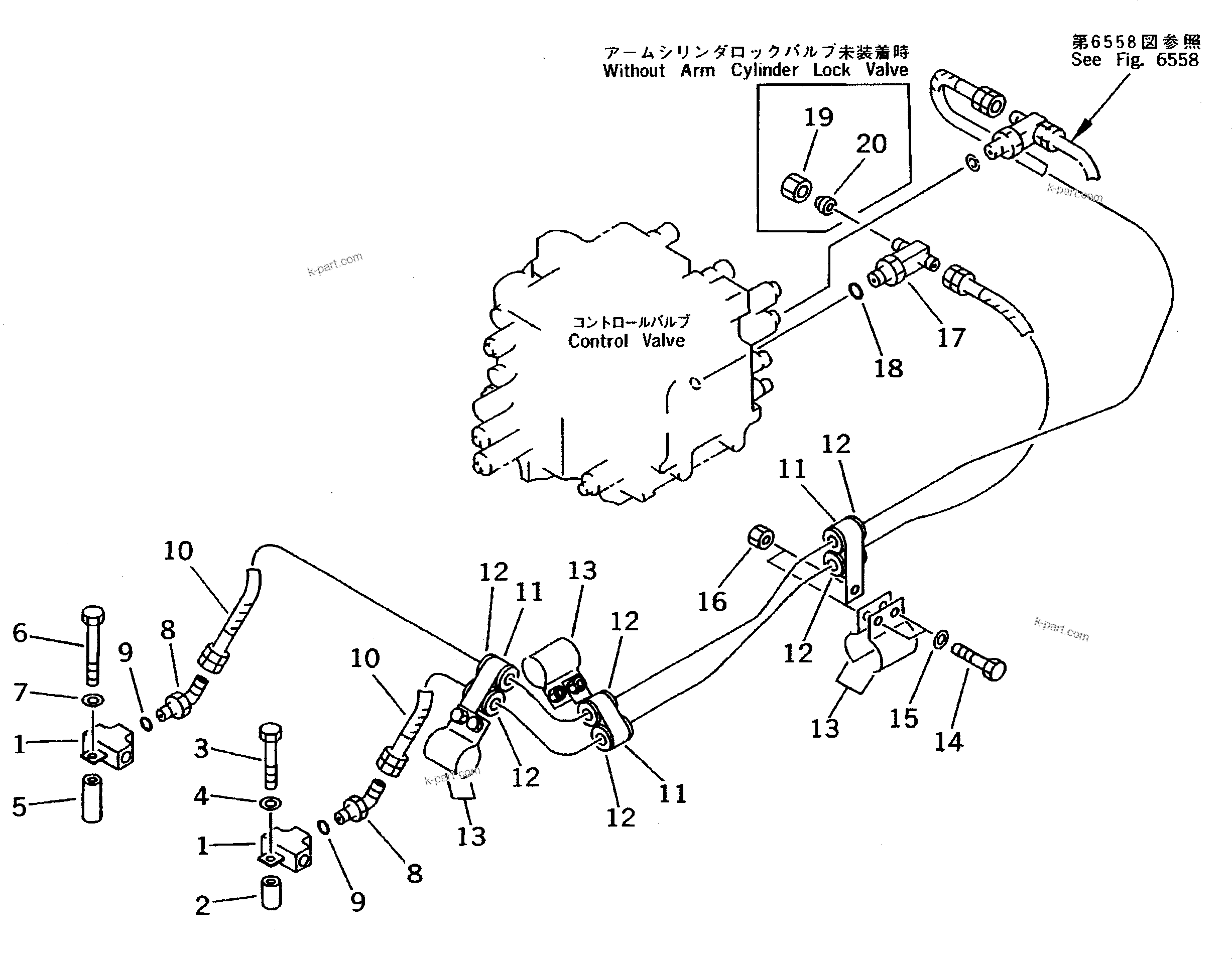 Komatsu parts book diagram for PC200-5 S/N 45001-UP: BOOM CYLINDER LOCK VALVE PIPING (CHASSIS SIDE) (REXROTH)