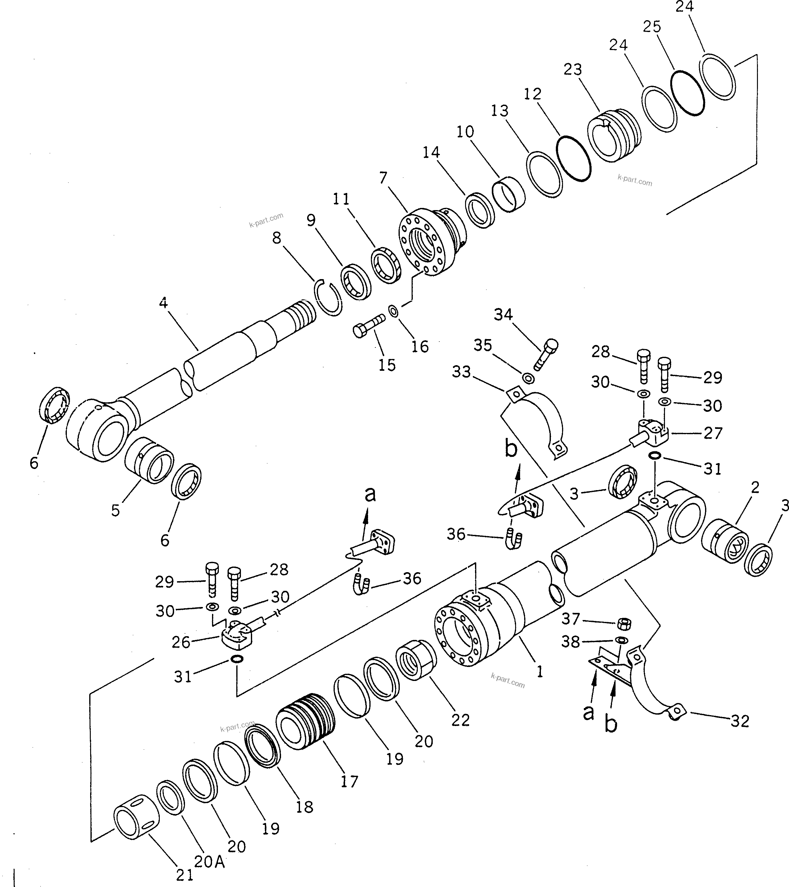Komatsu parts book diagram for PC200-5 S/N 45001-UP: BOOM CYLINDER (LARGE DIAMETER)(#58019-)