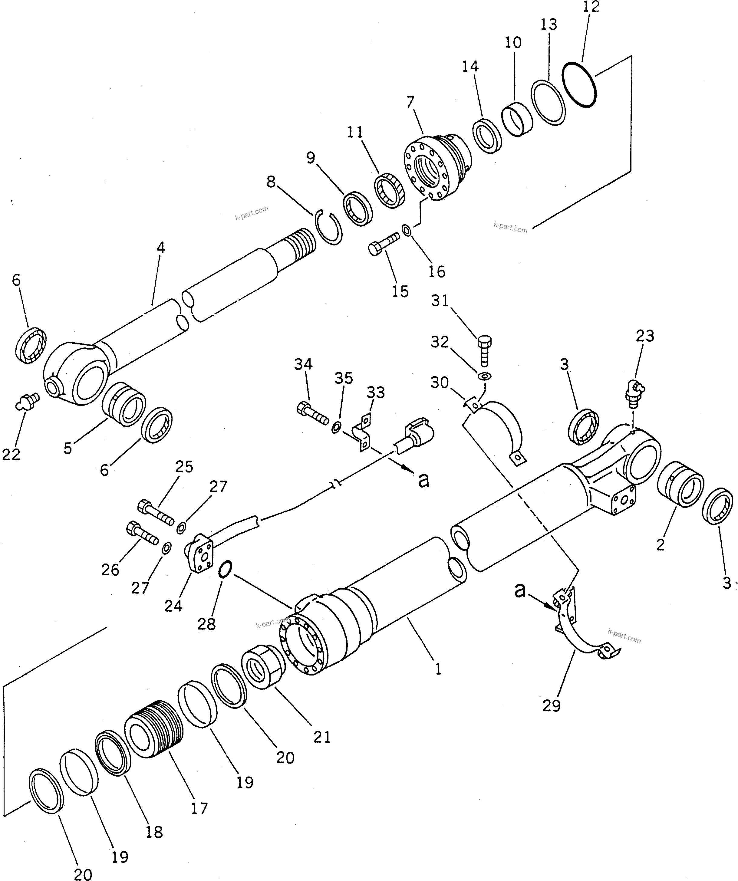 Komatsu parts book diagram for PC200-5 S/N 45001-UP: BUCKET CYLINDER (HEAVY DUTY)(#45001-58018)