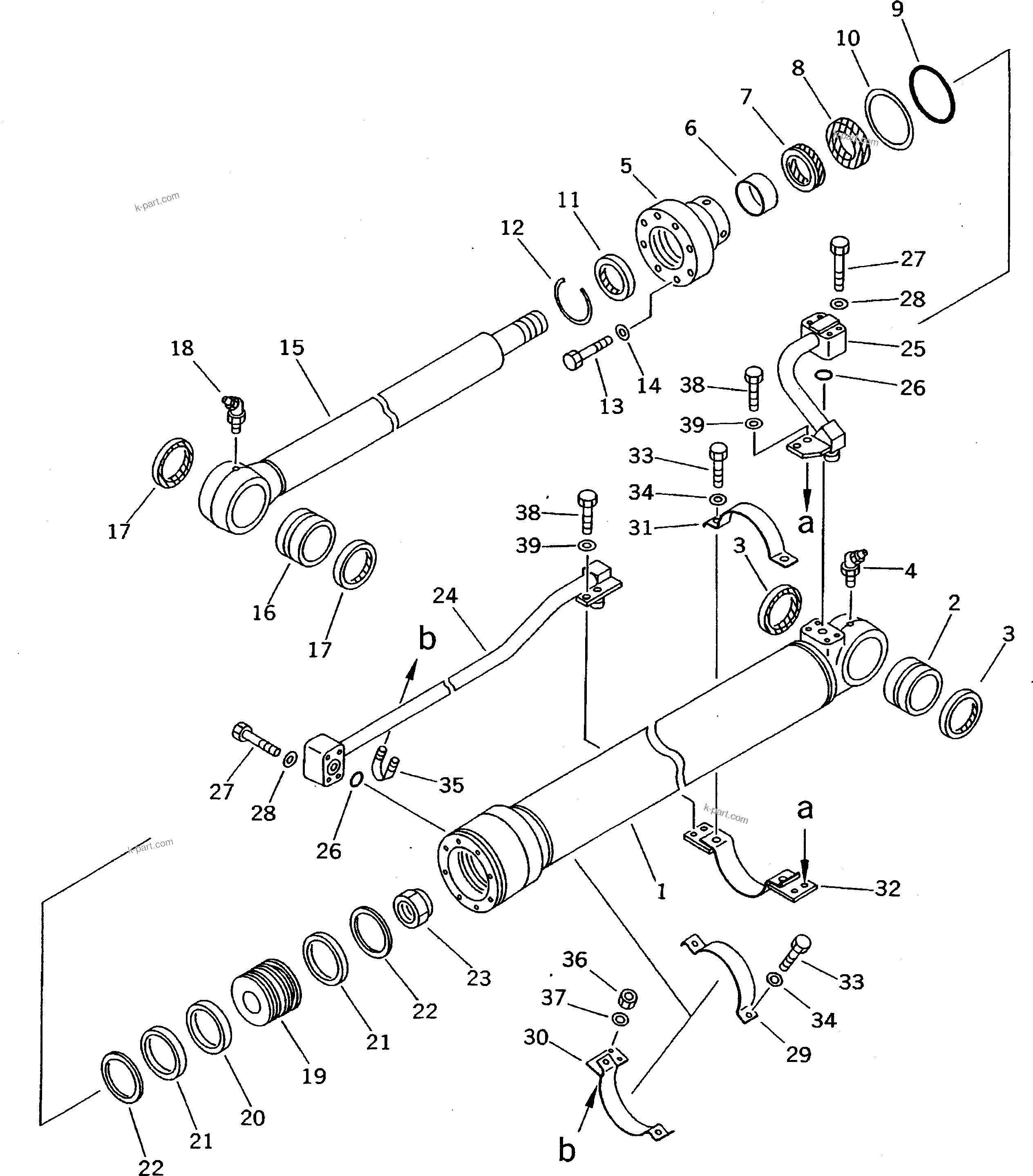 Komatsu parts book diagram for PC200-5 S/N 45001-UP: BUCKET CYLINDER (FOR 50 FEET LONG FRONT)(#58577-)