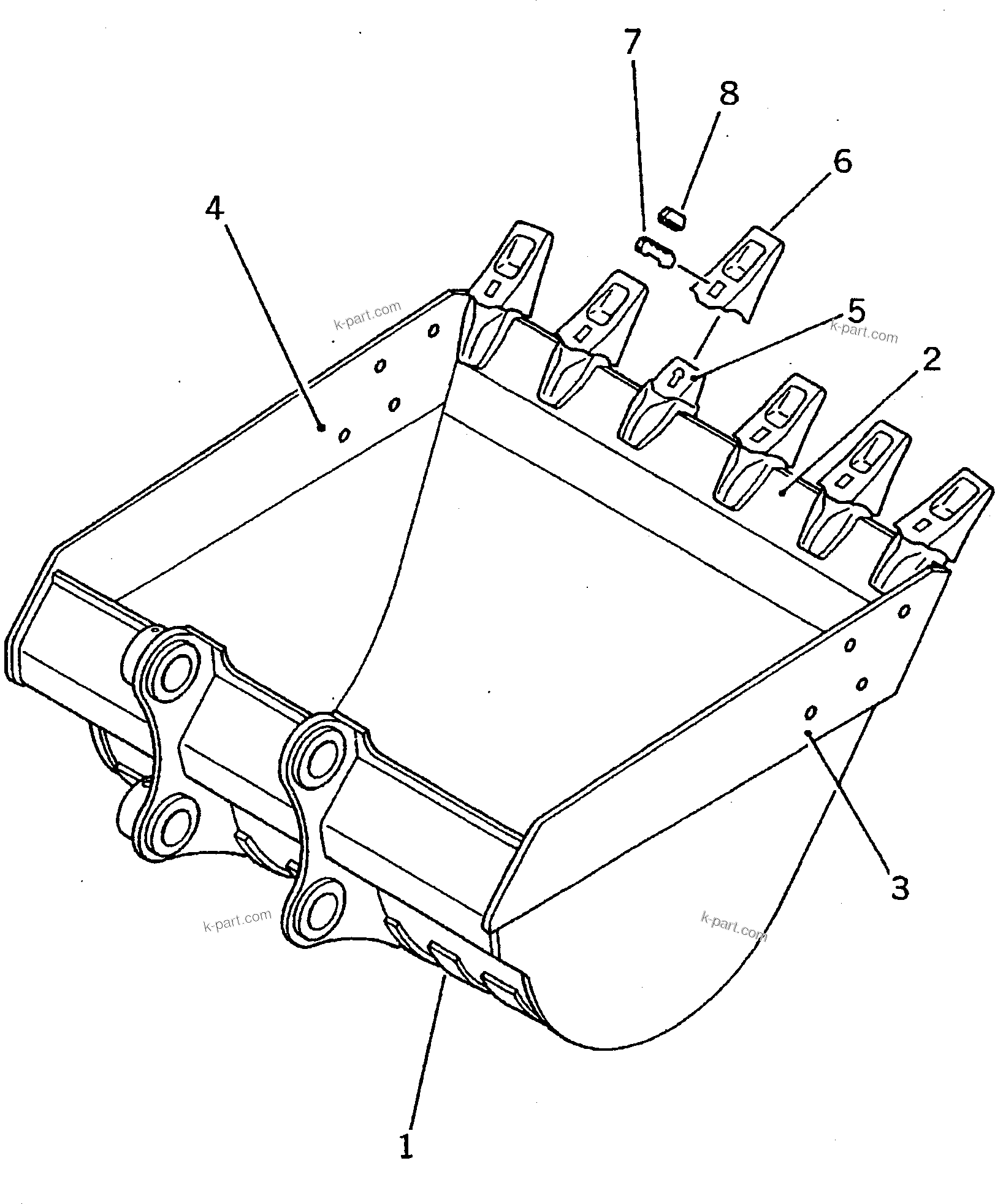 Komatsu parts book diagram for PC200-5 S/N 45001-UP: BUCKET 0.9M3 ? 1330MM (VERTICAL PIN TYPE)(#45001-69157)