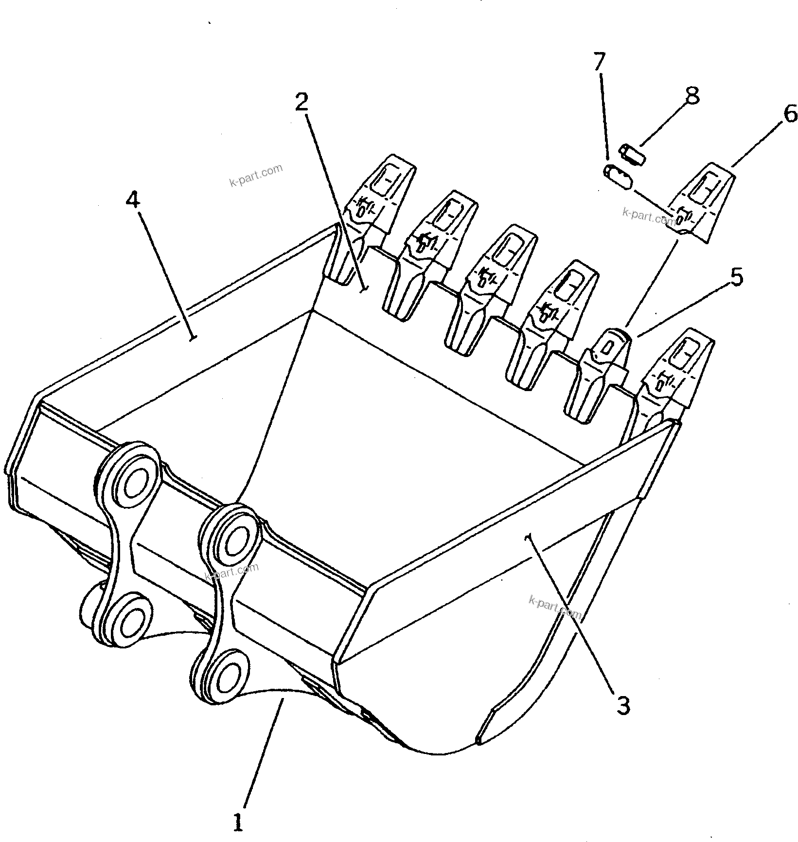 Komatsu parts book diagram for PC200-5 S/N 45001-UP: BUCKET 1.0M3 ? 1450MM (VERTICAL PIN TYPE)(#45001-69157)