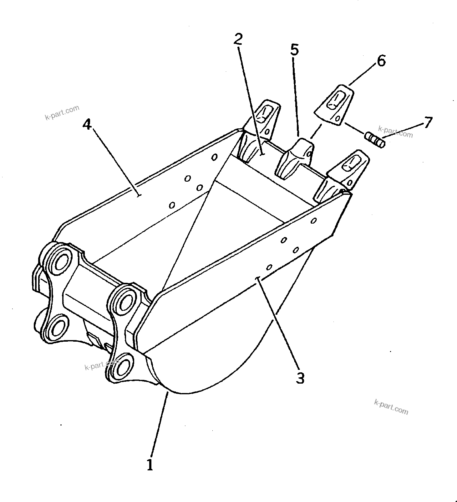 Komatsu parts book diagram for PC200-5 S/N 45001-UP: BUCKET 0.33M3 ? 560MM (HORIZONTAL PIN TYPE)