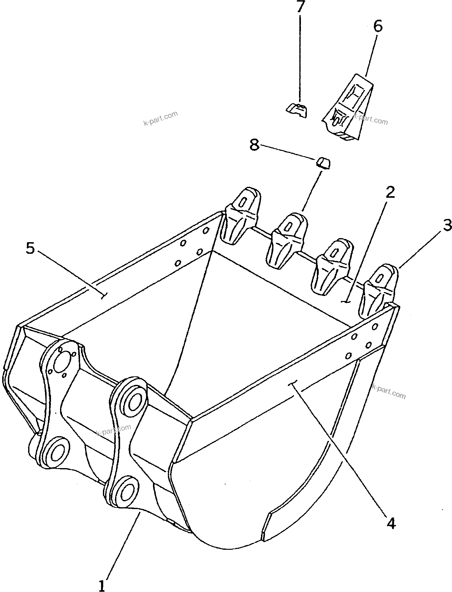 Komatsu parts book diagram for PC200-5 S/N 45001-UP: BUCKET 0.33M3 ? 700MM (VERTICAL PIN TYPE) (FOR 50 FEET LONG FRONT)
