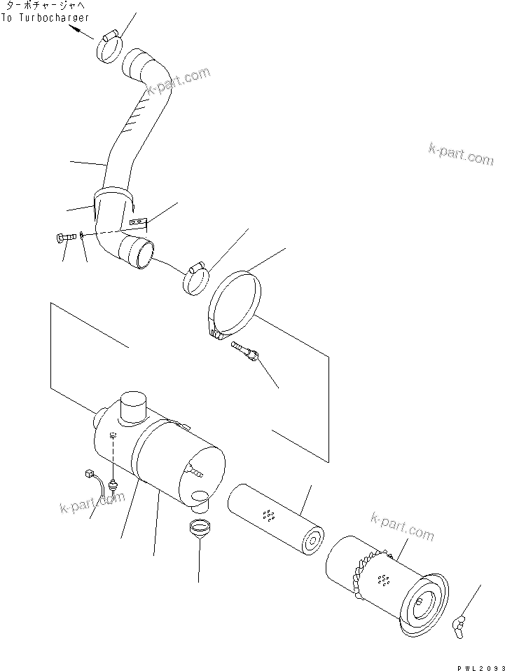 Komatsu parts book diagram for PC200EL-6K S/N K30001-UP: AIR CLEANER CONNECTION (FOR DOUBLE ELEMENT)(#K32001-)