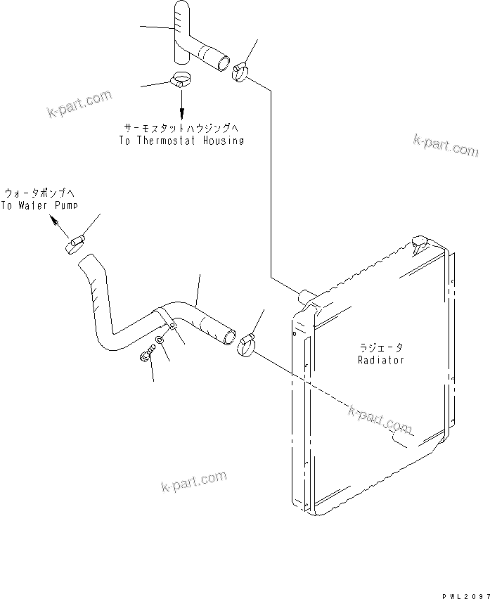 Komatsu parts book diagram for PC200EL-6K S/N K30001-UP: COOLING (PIPING)(#K32001-)