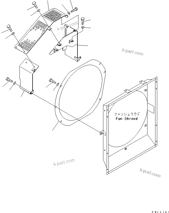 Komatsu parts book diagram for PC200EL-6K S/N K30001-UP: FAN GUARD (WITH AIR CONDITIONER)(#K32001-)