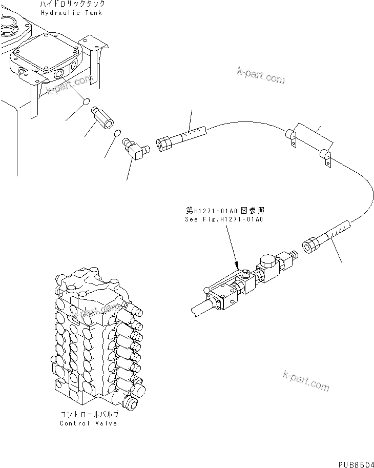 Komatsu parts book diagram for PC200EL-6K S/N K30001-UP: RETURN LINE (HOSE)(#K30015-K30206)