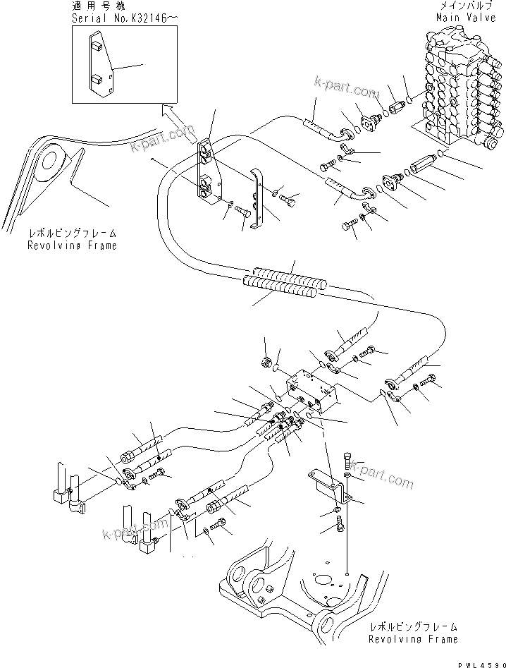 Komatsu parts book diagram for PC200EL-6K S/N K30001-UP: BOOM LINE (FOR 2-PIECE BOOM)