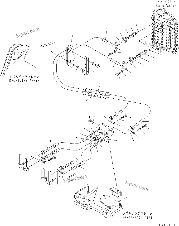 Komatsu parts book diagram for PC200EL-6K S/N K30001-UP: BOOM LINE (ADDITIONAL PIPING) (FOR 2-PIECE BOOM)