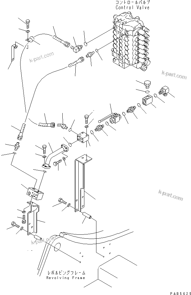 Komatsu parts book diagram for PC200EL-6K S/N K30001-UP: ATTACHMENT LINE (MAIN VALVE PIPING AND CONVERTIBLE BLOCK)(#K30001-K30014)