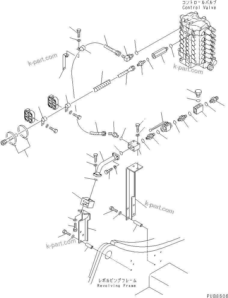 Komatsu parts book diagram for PC200EL-6K S/N K30001-UP: ATTACHMENT LINE (MAIN VALVE PIPING AND CONVERTIBLE BLOCK)(#K30125-K32375)