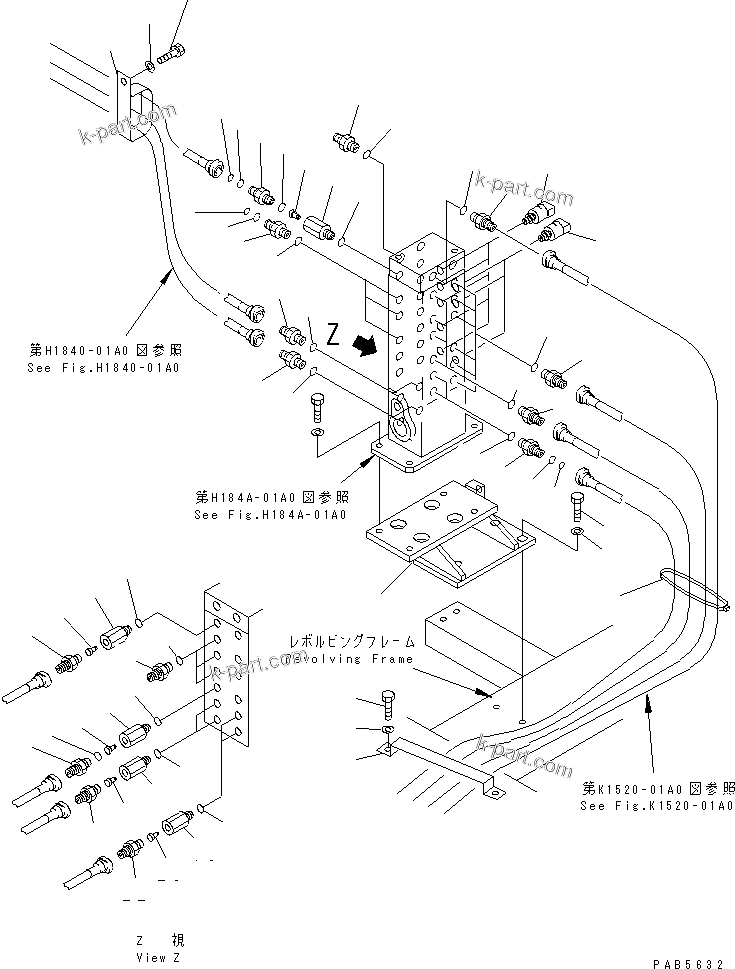 Komatsu parts book diagram for PC200EL-6K S/N K30001-UP: SHUTTLE VALVE (CONNECTING PARTS)(#K30001-K30184)