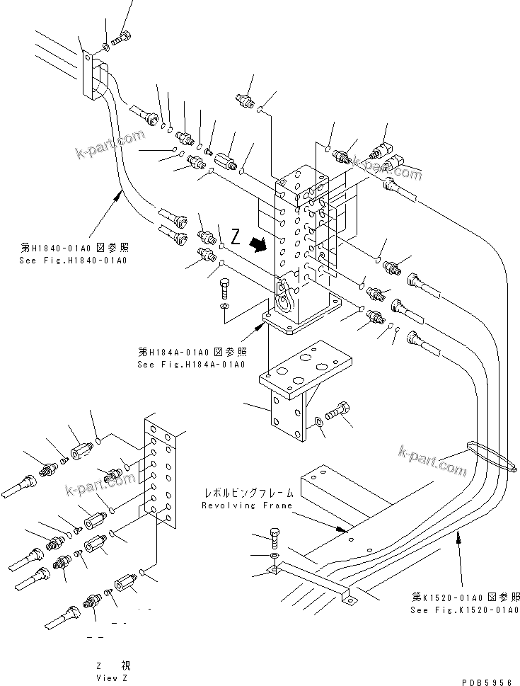 Komatsu parts book diagram for PC200EL-6K S/N K30001-UP: SHUTTLE VALVE (CONNECTING PARTS)(#K30185-K31999)