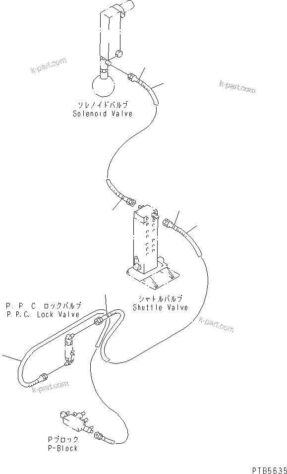 Komatsu parts book diagram for PC200EL-6K S/N K30001-UP: SHUTTLE VALVE LINE (P-PORT PIPING)