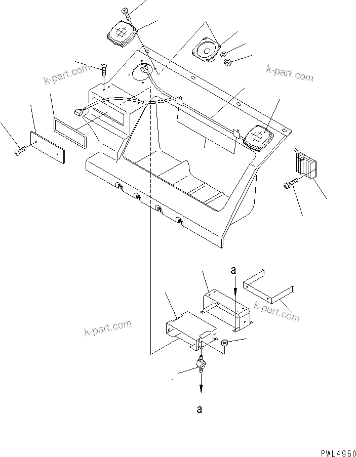 Komatsu parts book diagram for PC200EL-6K S/N K30001-UP: SEAT REAR COVER (RADIO LESS)(#K34001-)
