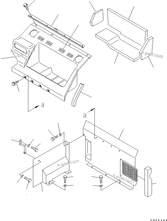 Komatsu parts book diagram for PC200EL-6K S/N K30001-UP: SEAT REAR COVER (WITH AIR CONDITIONER)(#K34001-)