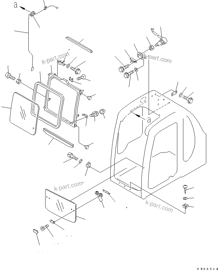 Komatsu parts book diagram for PC200EL-6K S/N K30001-UP: OPERATOR'S CAB (FRONT WINDOW)(#K30264-K34000)