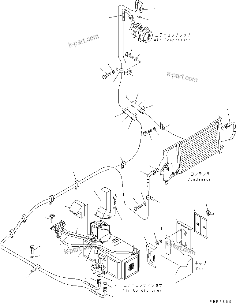 Komatsu parts book diagram for PC200EL-6K S/N K30001-UP: AIR CONDITIONER (COOLING LINE)(#K30001-K31999)