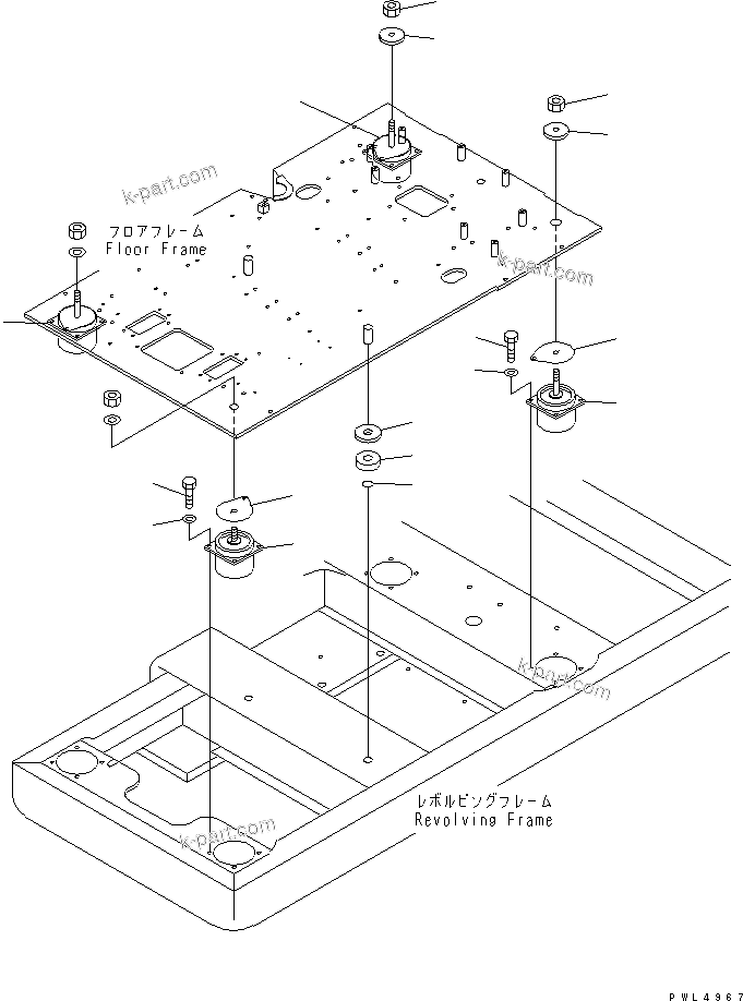Komatsu parts book diagram for PC200EL-6K S/N K30001-UP: LOW MOUNT (FLOOR FRAME)(#K34001-)