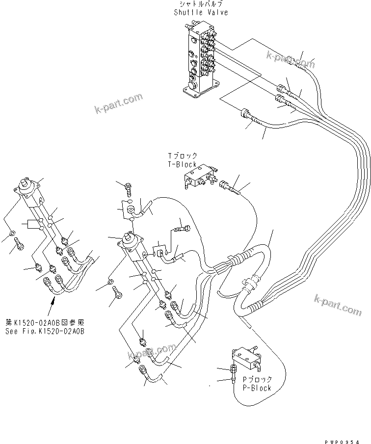 Komatsu parts book diagram for PC200EL-6K S/N K30001-UP: PPC WORK LINE (PPC VALVE AND LEFT STAND HOSE)(#K34001-)