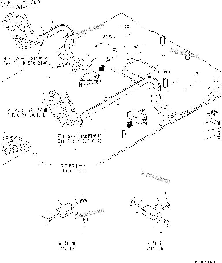 Komatsu parts book diagram for PC200EL-6K S/N K30001-UP: PPC WORK LINE (BLOCK)(#K30185-K34000)