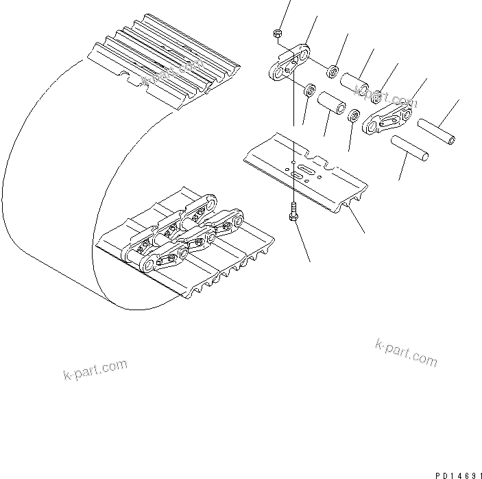 Komatsu parts book diagram for PC200EL-6K S/N K30001-UP: TRACK SHOE (TRIPLE GROUSER WITH HOLE) (500MM WIDE)