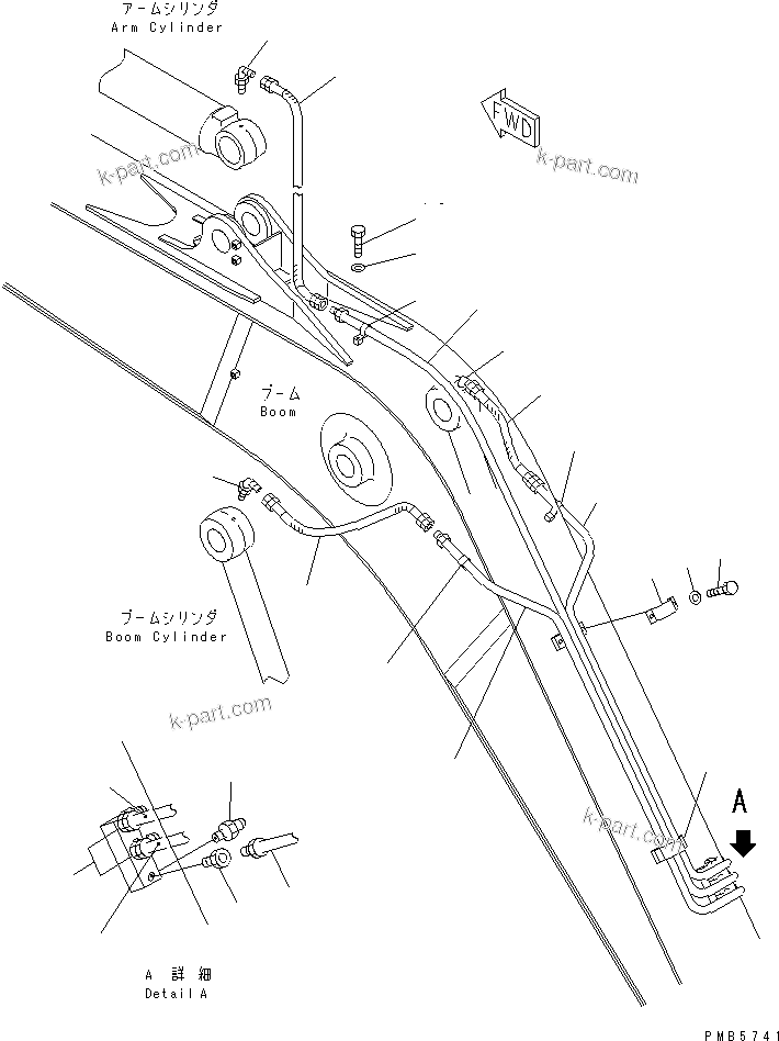 Komatsu parts book diagram for PC200EL-6K S/N K30001-UP: BOOM (LUBRICATING LINE)