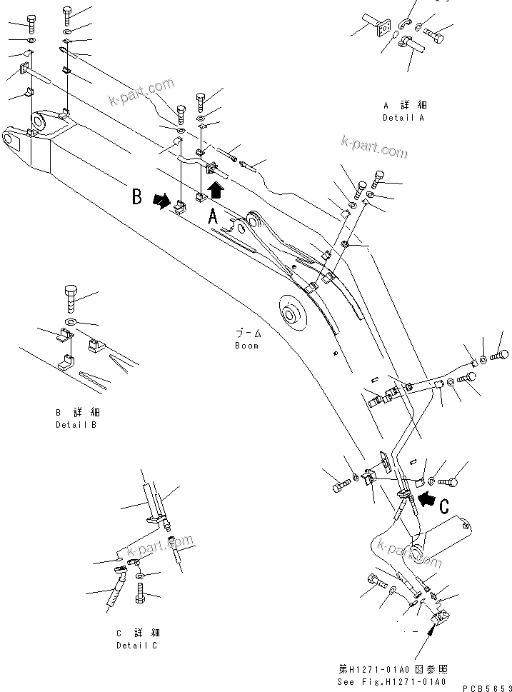 Komatsu parts book diagram for PC200EL-6K S/N K30001-UP: BOOM (ADDITIONAL PIPING) (FOR BREAKER)(#K30001-K30014)