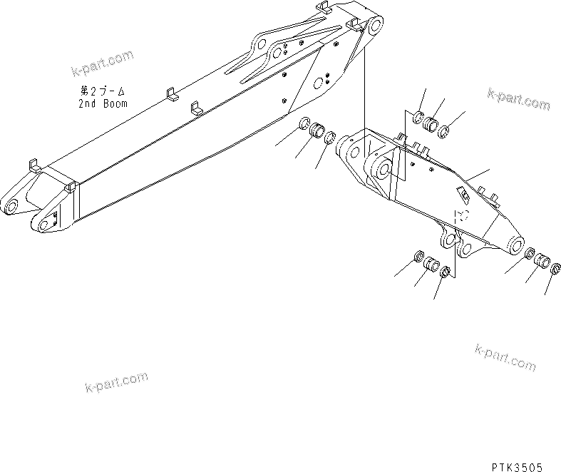 Komatsu parts book diagram for PC200EL-6K S/N K30001-UP: FIRST BOOM (FOR 2-PIECE BOOM)