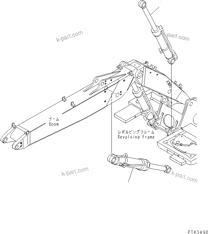 Komatsu parts book diagram for PC200EL-6K S/N K30001-UP: WORK EQUIPMENT CYLINDER (BOOM) (FOR 2-PIECE BOOM)
