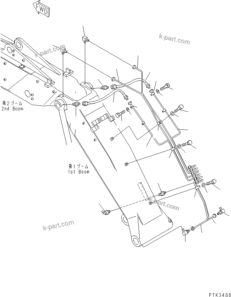 Komatsu parts book diagram for PC200EL-6K S/N K30001-UP: FIRST BOOM LUBRICATING LINE (FOR 2-PIECE BOOM)