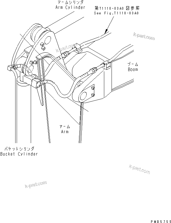 Komatsu parts book diagram for PC200EL-6K S/N K30001-UP: ARM (BUCKET CYLINDER HOSE) (1.8M ARM)