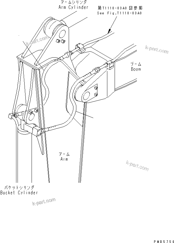 Komatsu parts book diagram for PC200EL-6K S/N K30001-UP: ARM (BUCKET CYLINDER HOSE) (2.25M ARM)