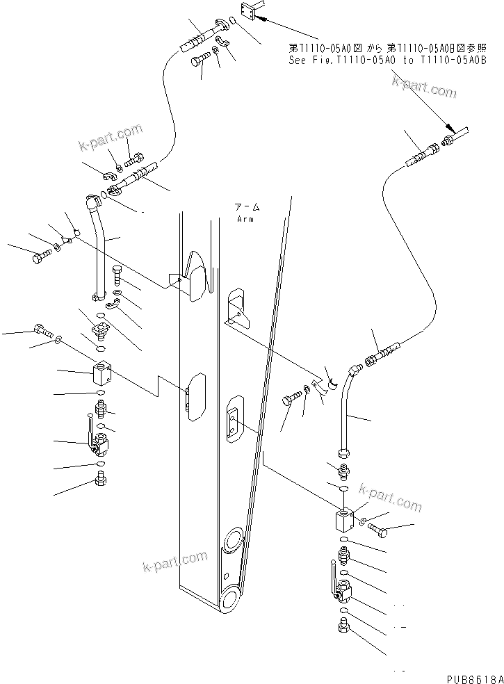 Komatsu parts book diagram for PC200EL-6K S/N K30001-UP: ARM (1.8M) (ADDITIONAL PIPING) (FOR BREAKER)(#K30015-K32375)