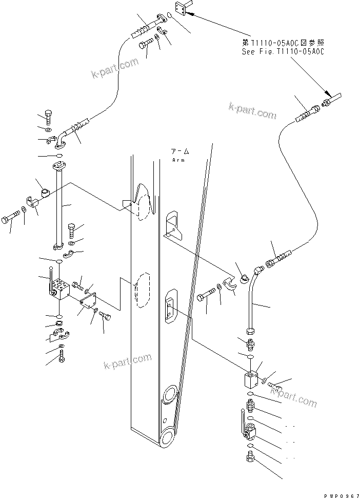 Komatsu parts book diagram for PC200EL-6K S/N K30001-UP: ARM (2.6M) (ADDITIONAL PIPING) (FOR BREAKER)(#K32376-)