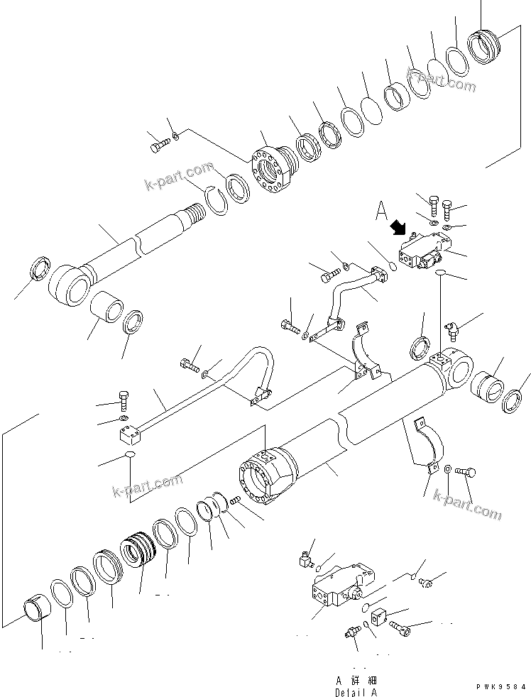 Komatsu parts book diagram for PC200EL-6K S/N K30001-UP: BOOM CYLINDER (L.H.) (WITH SAFETY VALVE) (FOR 2-PIECE BOOM)(#K32001-)
